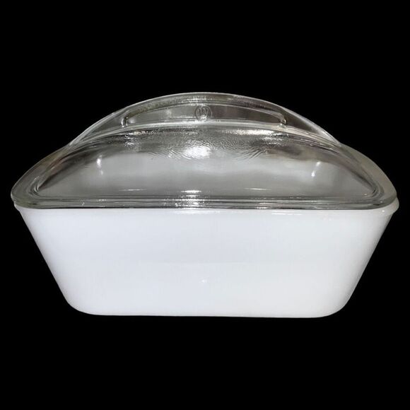 Vintage Westinghouse Loaf Pan Milk Glass Baking Refrigerator Dish Clear Lid 9” - Picture 6 of 7